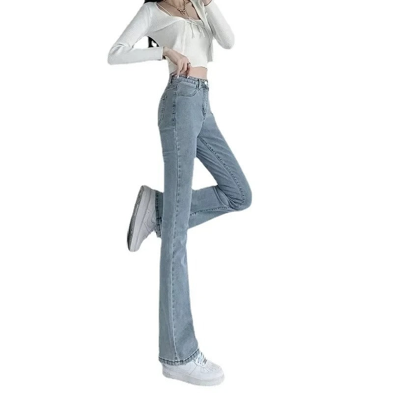 Dames High Waist Slim Fit Flared Broek