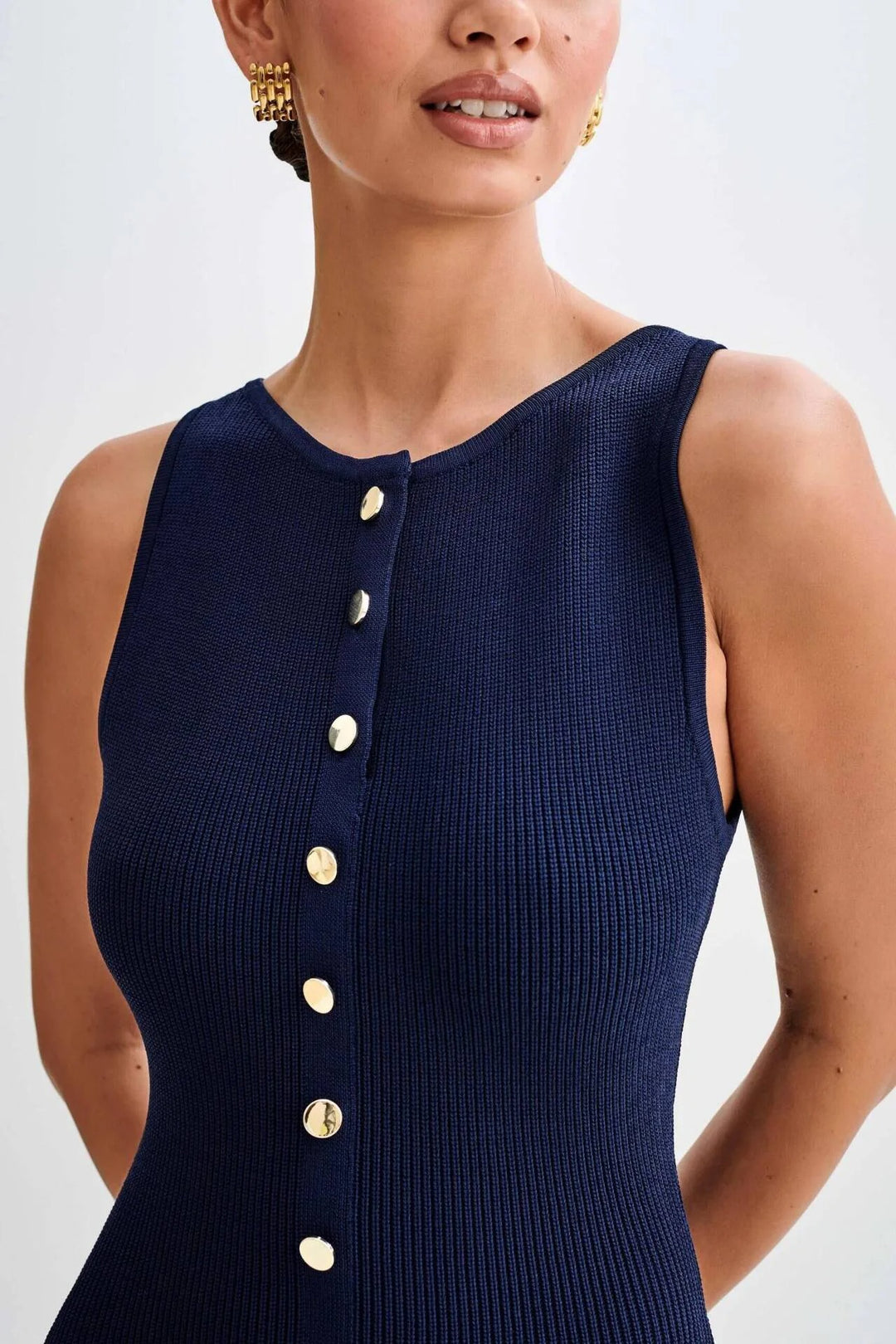 Dames gebreide mouwloze bodycon jurk met knopen