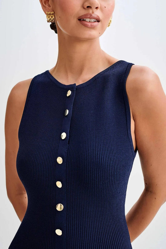 Dames gebreide mouwloze bodycon jurk met knopen