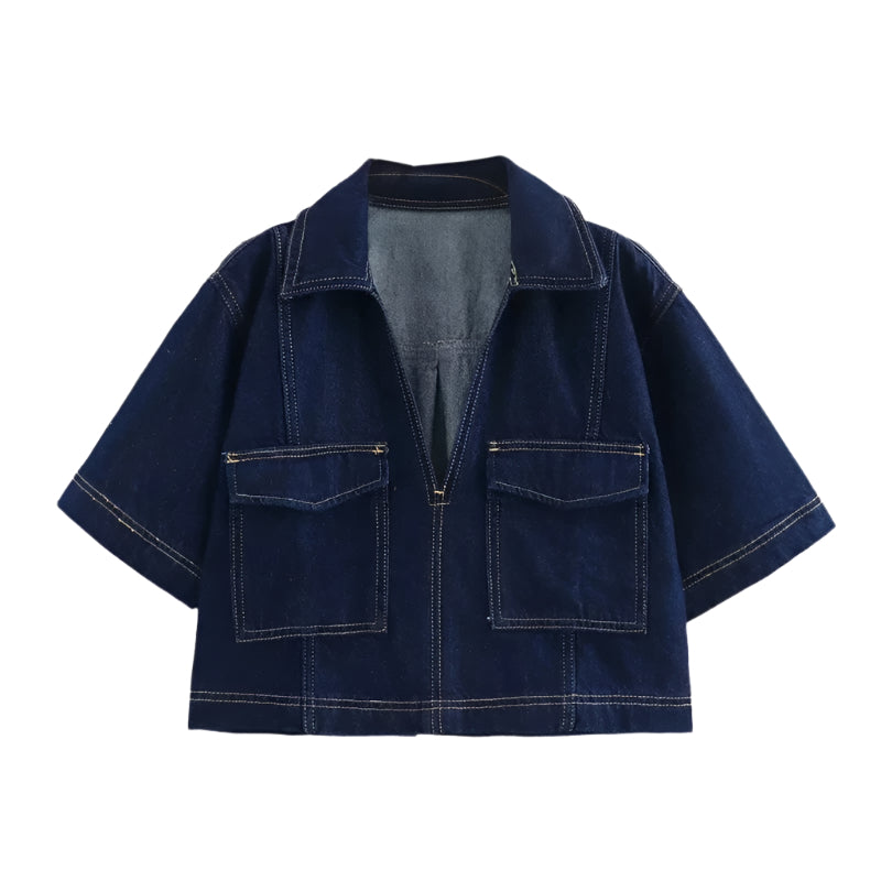 Dames Denim Rok & Korte Mouw Gecropt Shirt