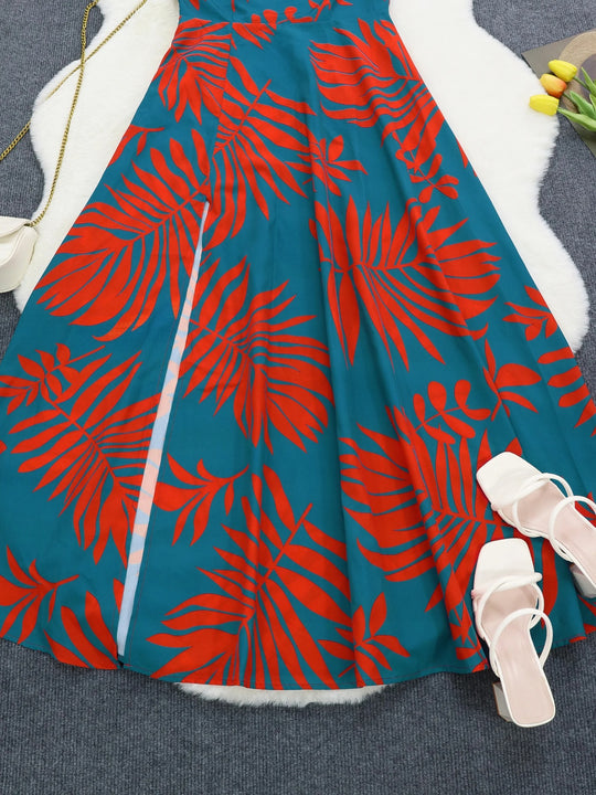 Maxi-jurk met één schouder en tropische print