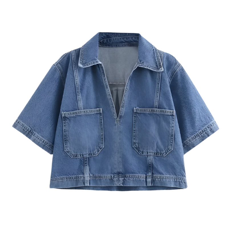 Dames Denim Rok & Korte Mouw Gecropt Shirt