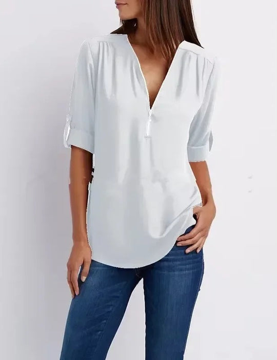 Vrouwen blouse met diepe V-hals chiffon stijl
