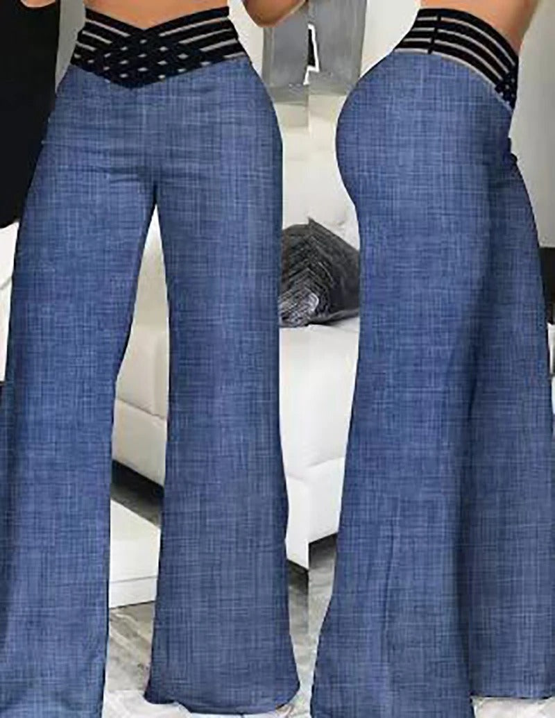 Uitlopende broek met gekruiste mesh-patch voor dames
