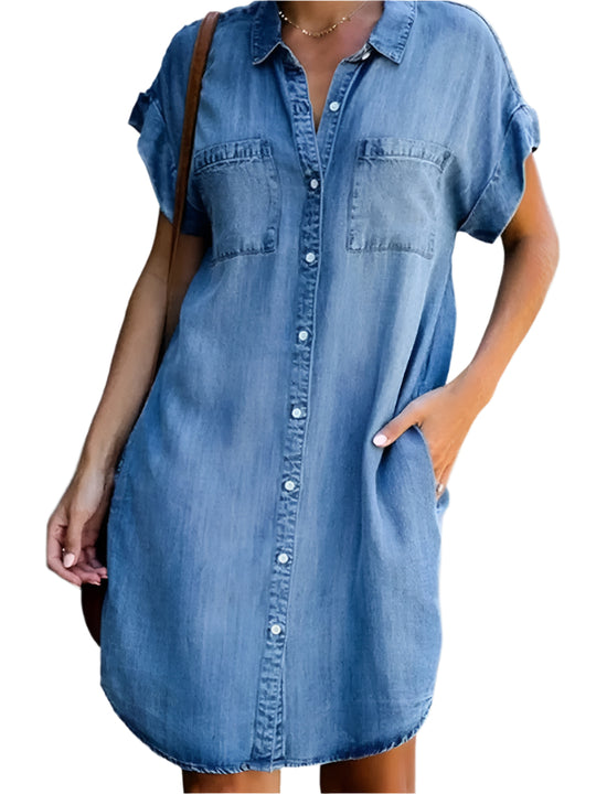 Casual losse denim overhemdjurk voor dames