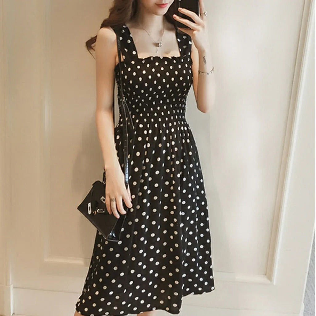 Dames Polka Dot Mouwloze Casual Jurk