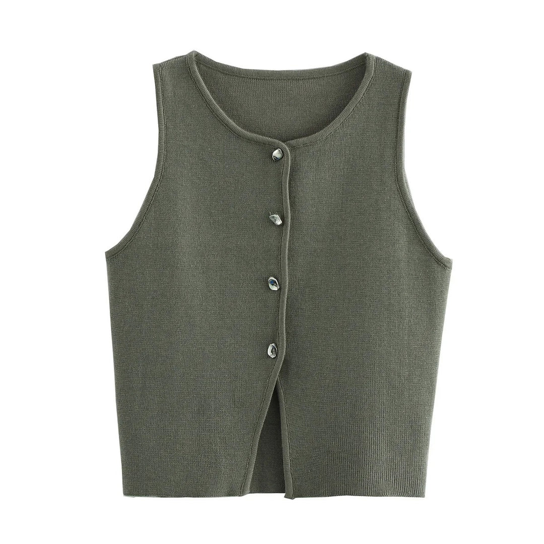 Gebreide Button-Up Gewatteerde Damestop
