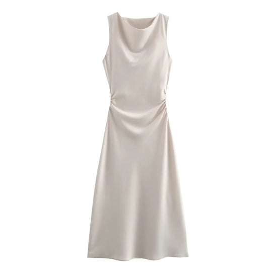 Dames Satijnen Slip Midi Jurk