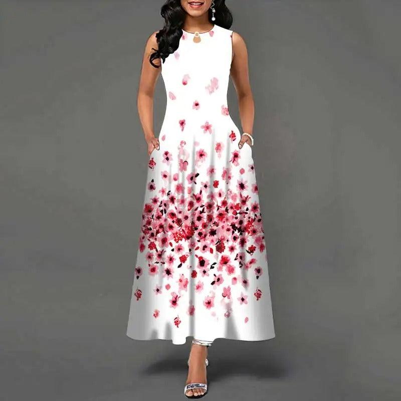 Dames bloemen bohemian mouwloze jurk