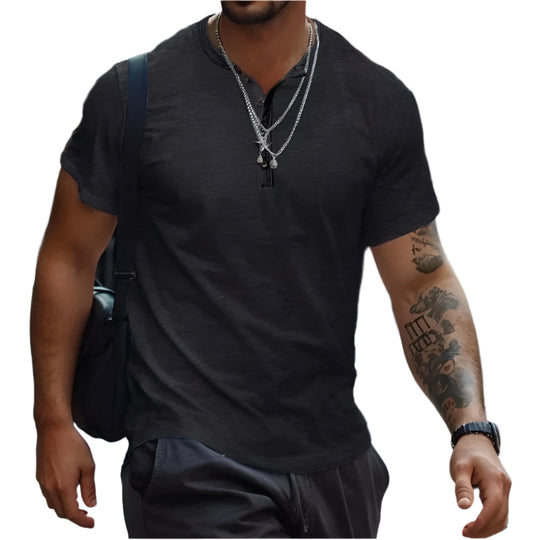 Heren kraagloos effen T-shirt