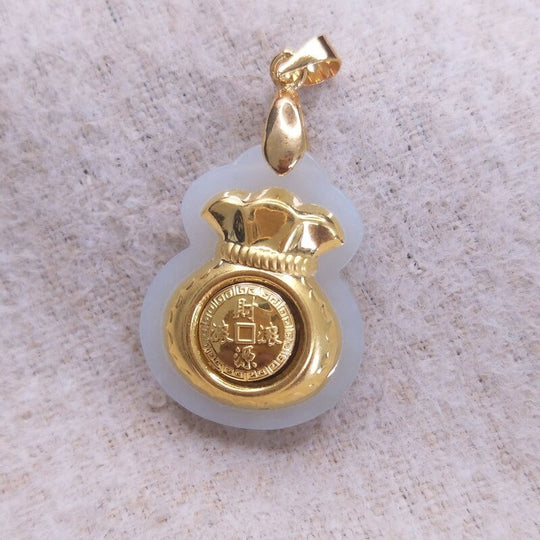 Natural Hetian White Jade Fu Bag Pendant Fashion Inlay 24K Gold Lady Lucky Jewelry Necklace Pendant Gift Free Box Certificate Belleza