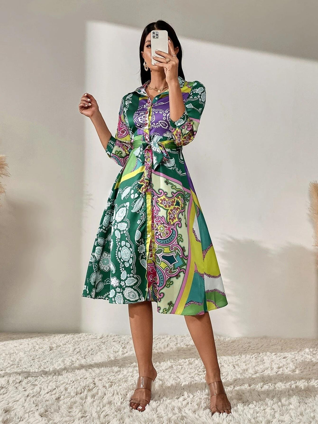 Jurk met overhemd in print Belleza