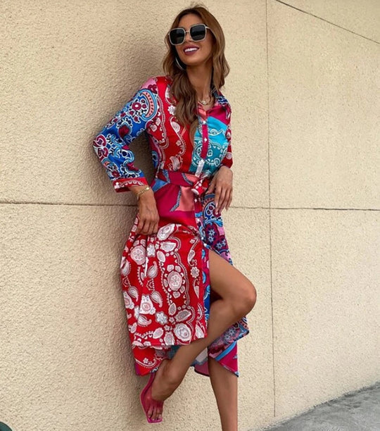 Jurk met overhemd in print Belleza