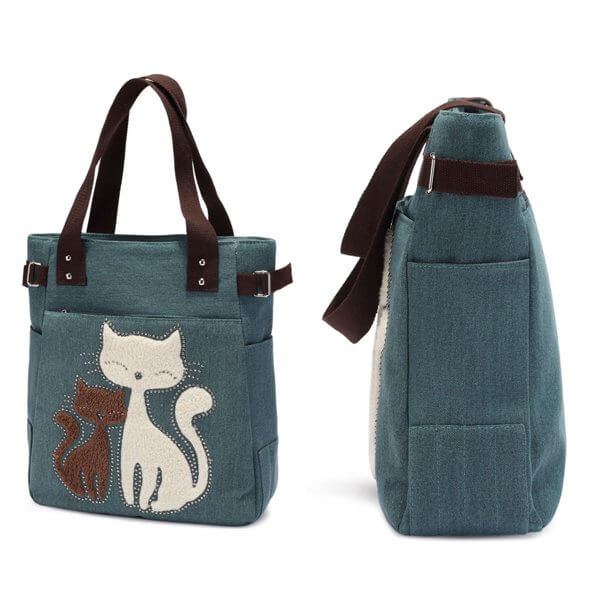 Kat Geborduurde Canvas Tas Belleza