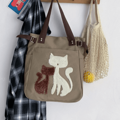 Kat Geborduurde Canvas Tas Belleza