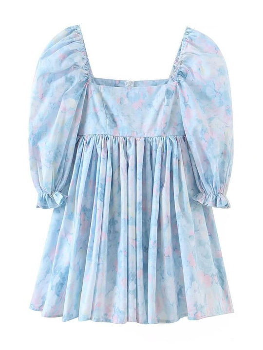Mini jurk met pofmouwtjes