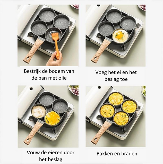 Koekenpan met vier gaten en antiaanbaklaag