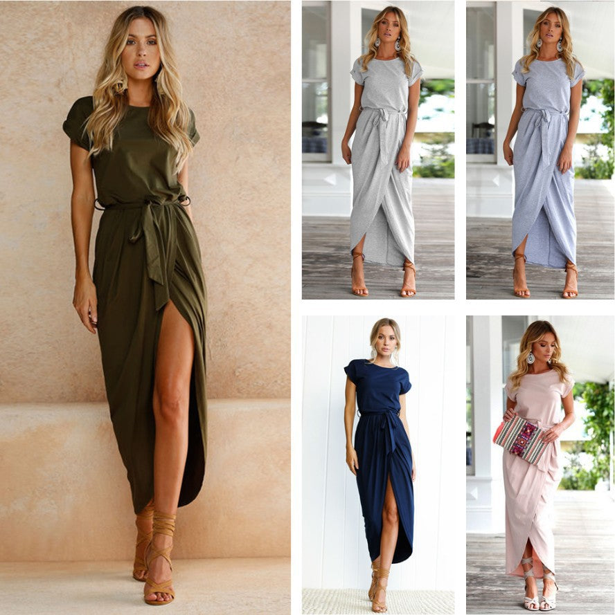 Korte Mouw Ronde Hals Maxi Jurk Belleza