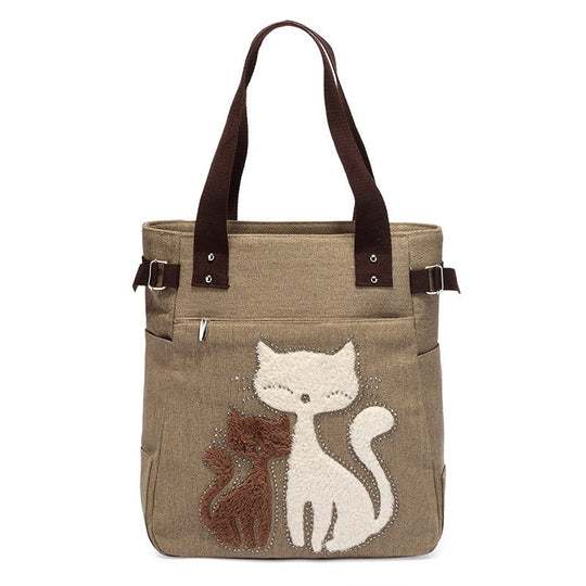 Kat Geborduurde Canvas Tas Belleza