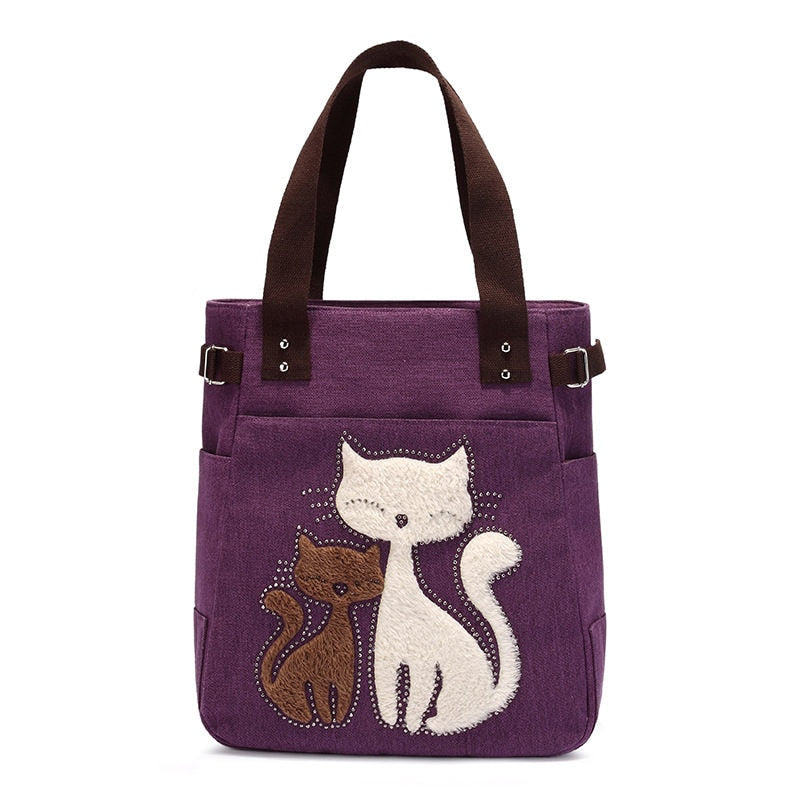 Kat Geborduurde Canvas Tas Belleza