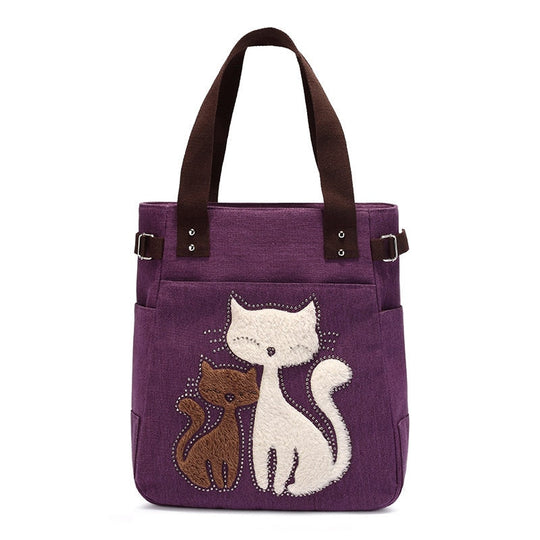 Kat Geborduurde Canvas Tas Belleza