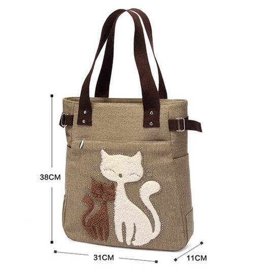 Kat Geborduurde Canvas Tas Belleza