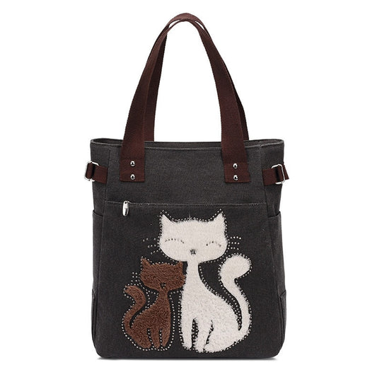Kat Geborduurde Canvas Tas Belleza