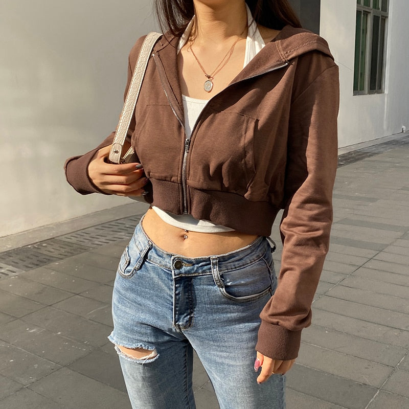 Extra Slanke Gekroesde Zip-Up Hoodie Belleza