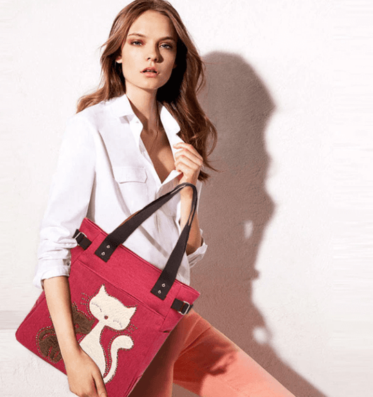 Kat Geborduurde Canvas Tas Belleza
