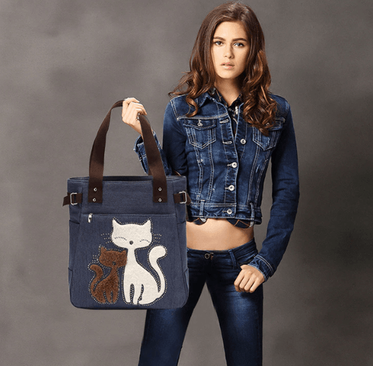 Kat Geborduurde Canvas Tas Belleza