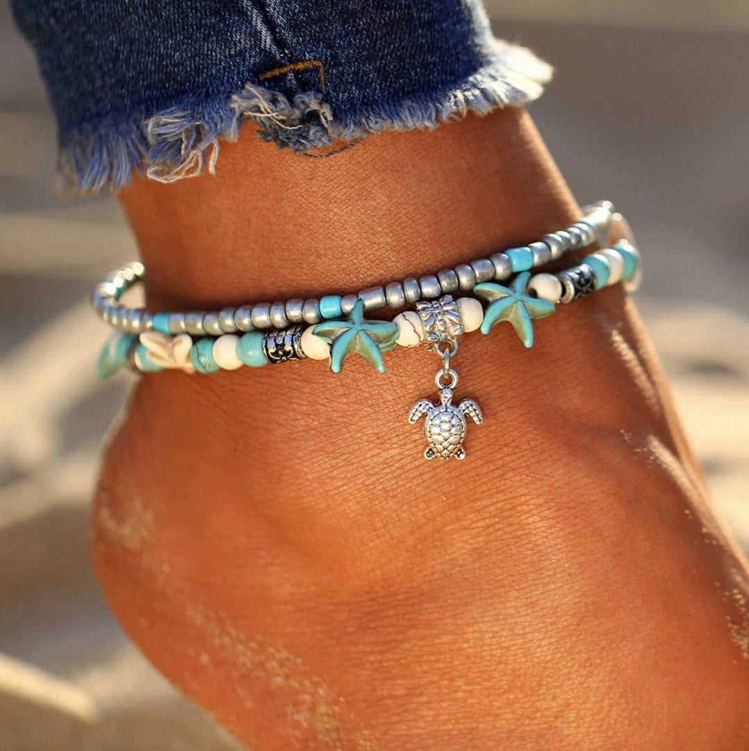 (BEST SELLER) Handgemaakte  Schildpad & Oceaan Enkelarmband Belleza