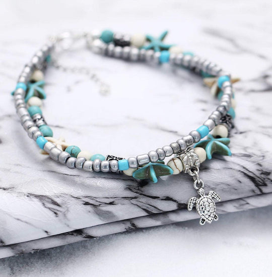 (BEST SELLER) Handgemaakte  Schildpad & Oceaan Enkelarmband Belleza