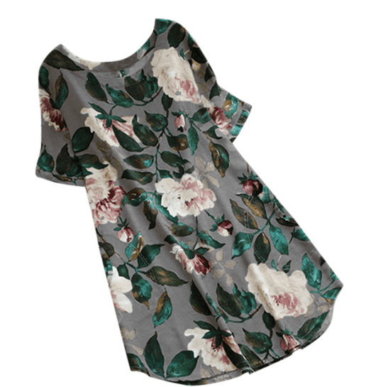 Bloemen Geprinte Korte Mouw Jurk Belleza
