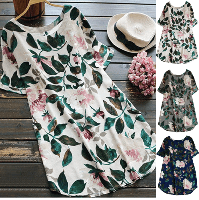 Bloemen Geprinte Korte Mouw Jurk Belleza