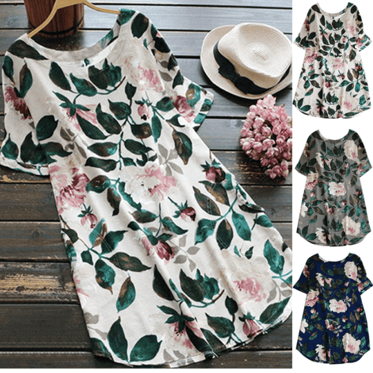 Bloemen Geprinte Korte Mouw Jurk Belleza